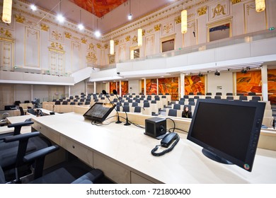 VIENNA, AUSTRIA - September, 2017: Parliamentary Premises In Large Redoutensaal Of Imperial Hofburg Palace. The National And Federal Council Sit In Here During Renovation Of The Parliament Building.