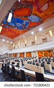 VIENNA, AUSTRIA - September, 2017: Parliamentary Premises In Large Redoutensaal Of Imperial Hofburg Palace. The National And Federal Council Sit In Here During Renovation Of The Parliament Building.