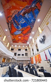 VIENNA, AUSTRIA - September, 2017: Parliamentary Premises In Large Redoutensaal Of Imperial Hofburg Palace. The National And Federal Council Sit In Here During Renovation Of The Parliament Building.