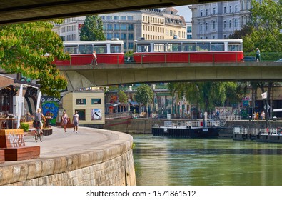 Vienna, Austria - September 2018: View On The Banks Of Danube During River Cruise