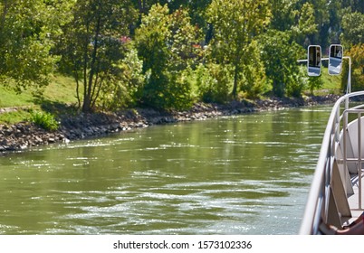 Vienna, Austria - September 2018: View On The Banks Of Danube During River Cruise