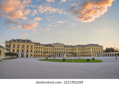 Vienna, Austria - September 21 2022: Schönbrunn Palace In Evening Sunset Light, Schonbrunn Castle