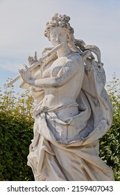 VIENNA, AUSTRIA September 7, 2018: Statue of the woman with fife at the park of Belvedere historic building in city center.