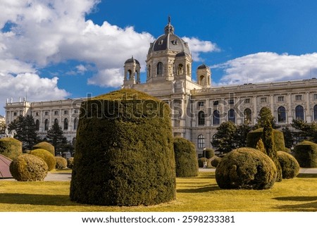 Vienna, the capital of Austria city sights. Great architecture of a beautiful city Wien with statues, domes and decoration. Museum, palace and government historical buildings in Vienna