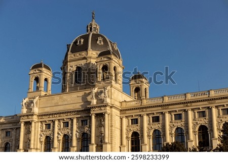 Vienna, the capital of Austria city sights. Great architecture of a beautiful city Wien with statues, domes and decoration. Museum, palace and government historical buildings in Vienna