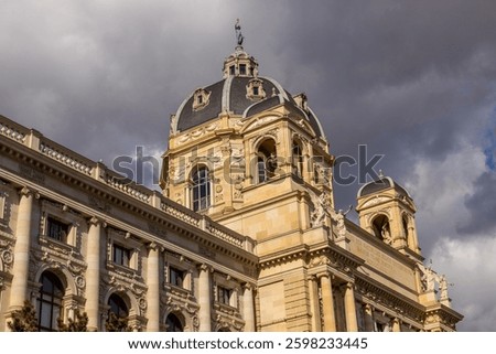 Vienna, the capital of Austria city sights. Great architecture of a beautiful city Wien with statues, domes and decoration. Museum, palace and government historical buildings in Vienna
