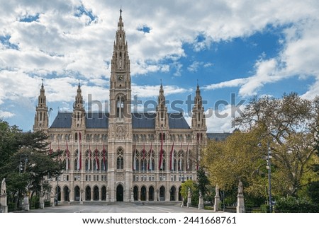 Vienna City Hall (German: Wiener Rathaus), the seat of local government of Vienna, Austria, located on the Rathausplatz in the Innere Stadt district. Constructed from 1872-1883 in a neo-Gothic style.