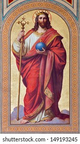 VIENNA - JULY 27:  Fresco of  Jesus Christ as King of the World by Karl von Blaas from 19. cent. in nave of Altlerchenfelder church on July 27, 2013 Vienna.