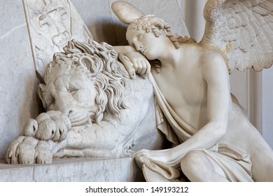 VIENNA - JULY 3: Detail of tomb of Marie Christine daughter of Maria Theresia from years 1798 - 1805 by Antonio Canova in Augustnierkirche or Augustinus chuch on July 3, 2013 Vienna. 