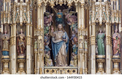 VIENNA - JULY 3: Jesus Christ as king of world statue from wooden main neo gothic altar by Andreas Halbig from years 1856 - 1870 in Augustnierkirche or Augustinus chuch on July 3, 2013 Vienna.