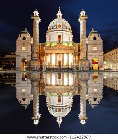 Vienna at night - St. Charles's Church - Austria