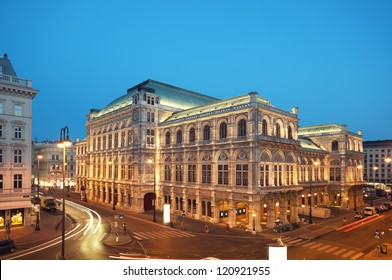 Vienna Opera House at night.