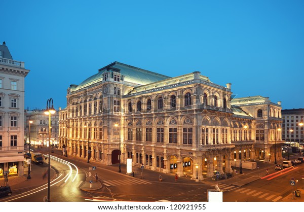 Vienna Opera House at\
night.