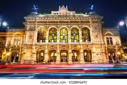 Vienna State Opera at night, Vienna, Austria. 