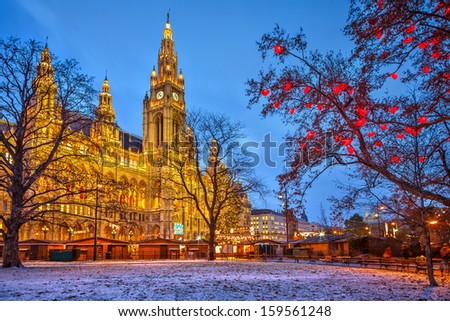 Vienna Town Hall at dusk