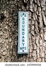 Vienna, Virginia - August 1, 2019: Closeup Image Of A National Park Service Metal 