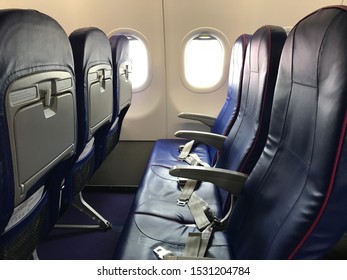 Vienna/Austria 12. October 2019: Wizzair Aircraft. Aircraft Type Airbus A321 200. Seats In The Aircraft Are Empty, Clean And Prepared For Passengers. The Plane Is Half Empty. Editorial