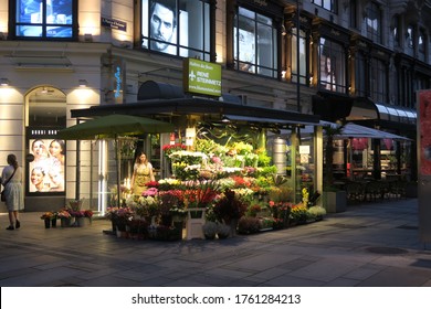 Vienna/Austria - Sep 17th 2018: Flower Stand At Kärntner Strasse.