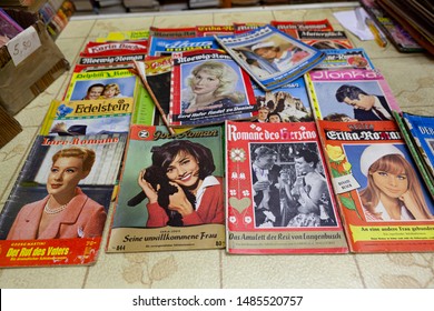 Vienna,Austria-November 01,2010:
Pile Of Vintage Gossip Magazine Written In German Letters