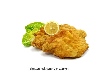 Viennese escalope against a white background