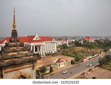VIENTIANE. LAOS. 07 MARCH 2017 : Tower at Patuxay (Patuxai) - Monument Aux Morts (Victory Gate) in Vientiane. Laos
