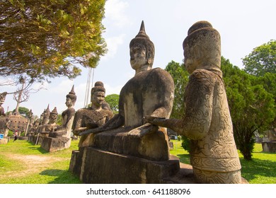 VIENTIANE, LAOS - April 29: Amazing view of mythology and religious statues at Wat Xieng Khuan Buddha park. April 29, 2017 in Vientiane, Laos.