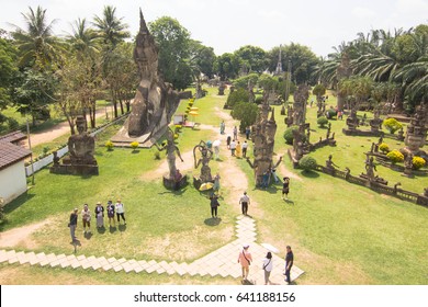 VIENTIANE, LAOS - April 29: Amazing view of mythology and religious statues at Wat Xieng Khuan Buddha park. April 29, 2017 in Vientiane, Laos.