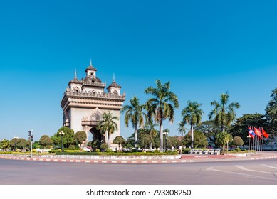 Vientiane, Laos - December 25 2017 : Patuxay or Patuxai is a war monument in the centre of Vientiane, Victory Gate or Gate of Triumph, Vientiane, Laos.