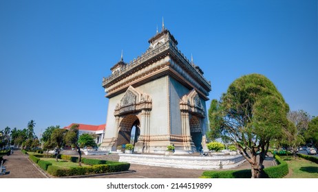 Vientiane, Laos, June 2021: Patuxai, a memorial monument.