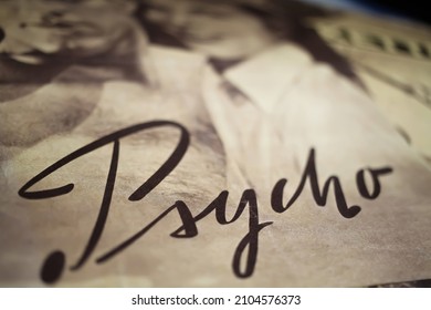 Viersen, Germany - May 9. 2021: Closeup Of Retro Booklet Poster From Alfred Hitchcock Movie Psycho From The Sixties 