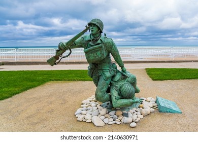 Vierville-sur-mer , France - 11 04 2021: This image illustrates the atrocities on the landing beaches of Omaha-beach near the town of Vierville-sur-mer in Normandy, France