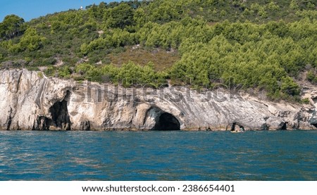 Vieste, Italy - 23 August 2023:view from the boat of the famous rock caves of the Gargano coast