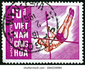 VIETNAM - CIRCA 1965: A Stamp Printed In Vietnam Shows Pole Vault, High Jump, Athletics, Circa 1965