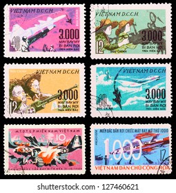 VIETNAM - CIRCA 1974: A Set Of Postage Stamps Printed In VIETNAM Shows Vietnamese People's War With USA, Series, Circa 1974