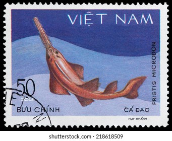 VIETNAM - CIRCA 1980: A Stamp Printed In VIETNAM Shows A Shark Pristis Microdon, Series, Circa 1980