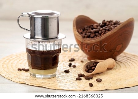 Vietnam Style Drip Coffee with Condensed Milk at the Bottom to Add Sweetness, Close Up