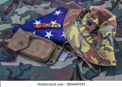 Vietnam Vet Jungle Greens, Bush Hat, Flag & Ammo Pouch