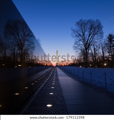 Vietnam Veterans Memorial Wall at sunrise, Washington DC