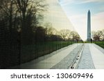 Vietnam War Memorial with Washington Monument