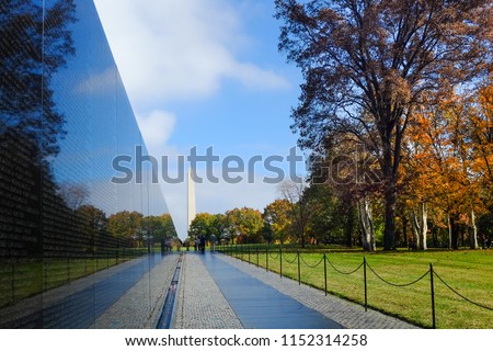 Vietnam War Wall Memorial in autumn - Washington DC, United States of America (USA)