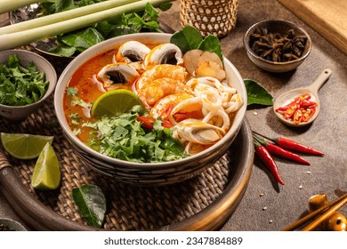 Vietnamese food, Asia food Tom Yum tom yum soup with seafood fresh chilies, and lime. - Powered by Shutterstock