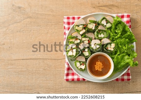 Vietnamese meatball wrap or Vietnamese salad roll or Namnueng or Nem Nuong - Asian food style