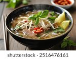 Vietnamese Pho with Beef, Bean Sprouts, and Basil