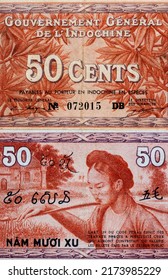 Vietnamese Woman, Portrait From French Indo-China 50 Cents 1939 Banknotes.