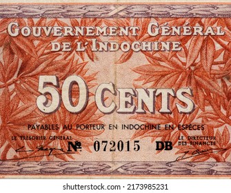 Vietnamese Woman, Portrait From French Indo-China 50 Cents 1939 Banknotes.