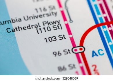 View Of 103 St Station On The Seventh Avenue Line, A Subway Service In NYC. (custom Map)