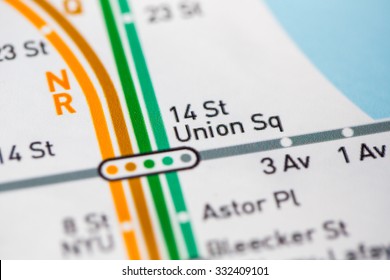 View Of 14 St/Union Square Station On The Broadway/Queens Boulevard, A Subway Service In NYC. (custom Map)