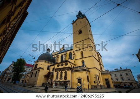 View of a 14th-century Latin Roman Catholic cathedral in Lviv, western Ukraine. June 11, 2017. Ukraine.