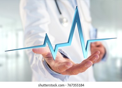 View Of A 3d Rendering Heart Beat Line On A Medical Background