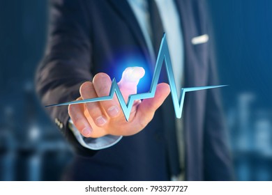 View Of A 3d Rendering Heart Beat Line On A Futuristic Interface